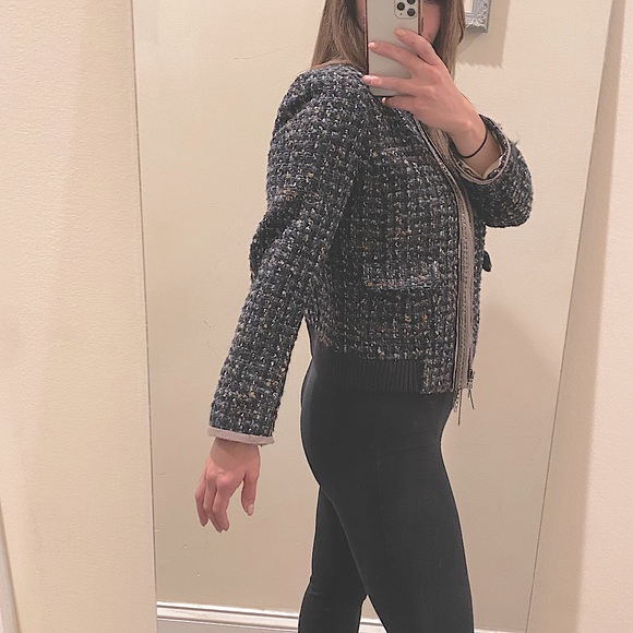 LOFT Tweed Zip Up Blazer Jacket w Chain Size S NWT - Picture 5 of 11